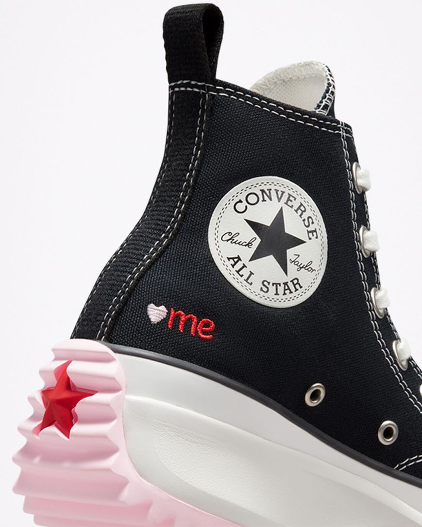 Pantofi Platforma Barbati Converse Run Star Hike Embroidered Hearts Inalti Negrii Rosii | RO GWZSR290